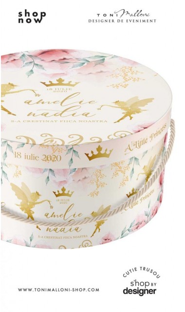 Cutie cu zana gold Tinkerbell pentru depozitare obiecte de la botez 3